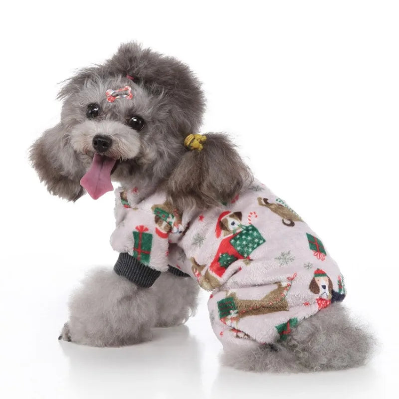 Pet Clothes Four-legged Christmas Dog Coats Costume Fleece Snowflake Cake Elk Autumn and Winter Dog Jackets Halloween Clothes