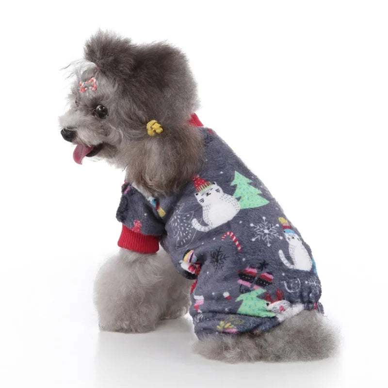 Pet Clothes Four-legged Christmas Dog Coats Costume Fleece Snowflake Cake Elk Autumn and Winter Dog Jackets Halloween Clothes