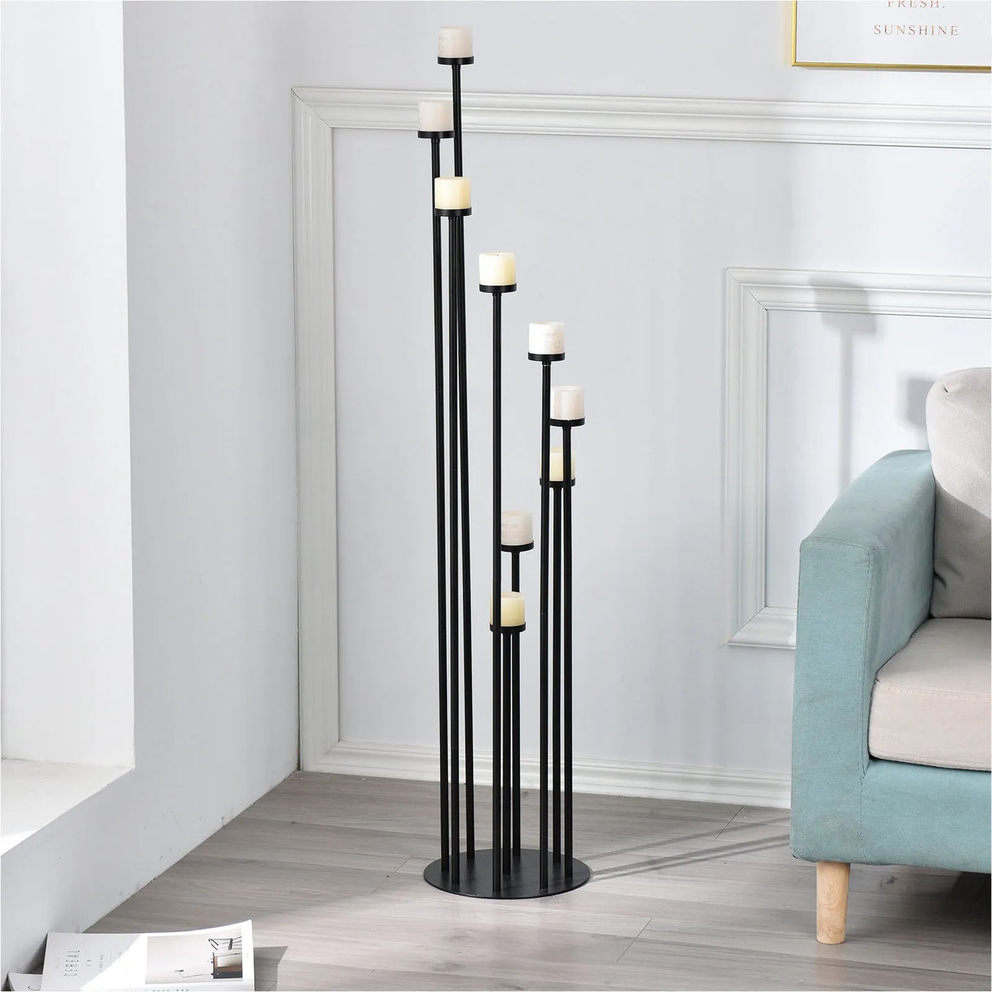 Black 9 Arm Floor Candle Holder Candelabra for Home Decor Weddings Dinner Parties Chrismas Formal Events 46.3inches