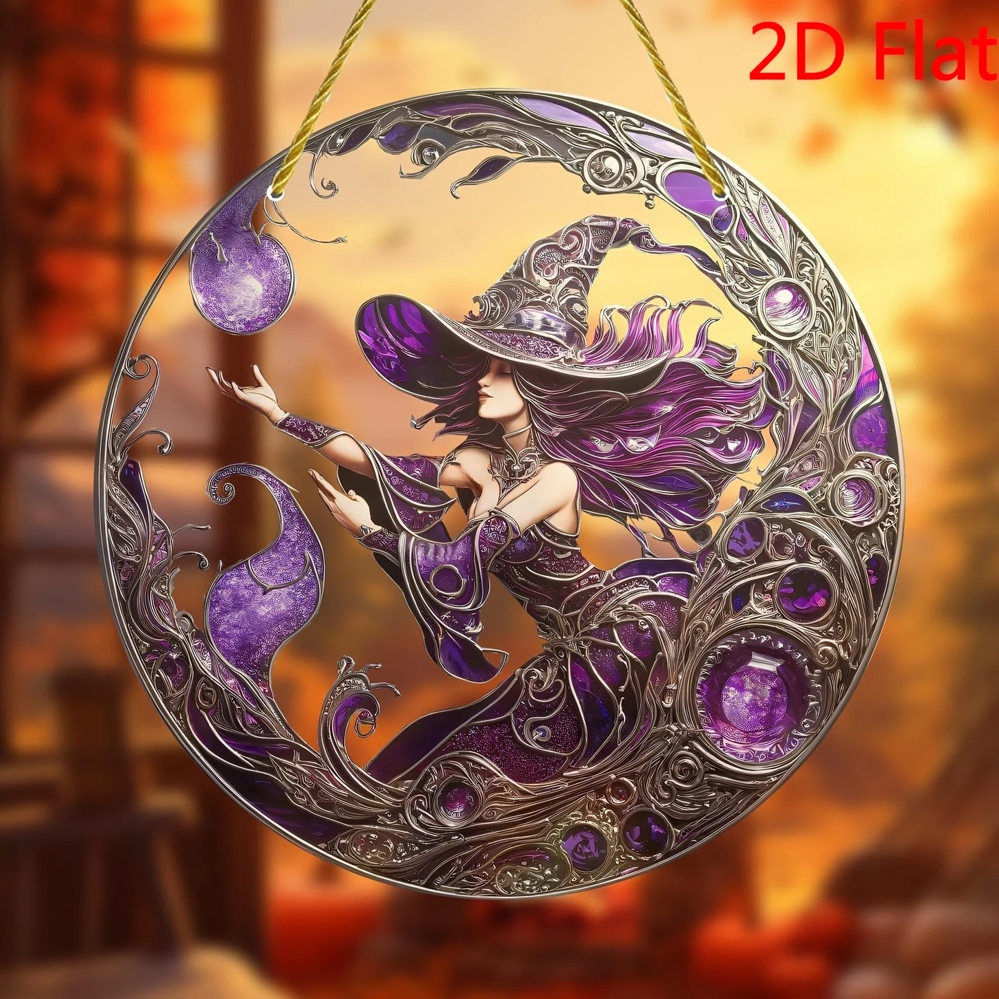 Magic Witch Window Decor - Pre-Drilled 2D Acrylic Hanger for Home/Sisterstion Spooky Ornaments Stickers