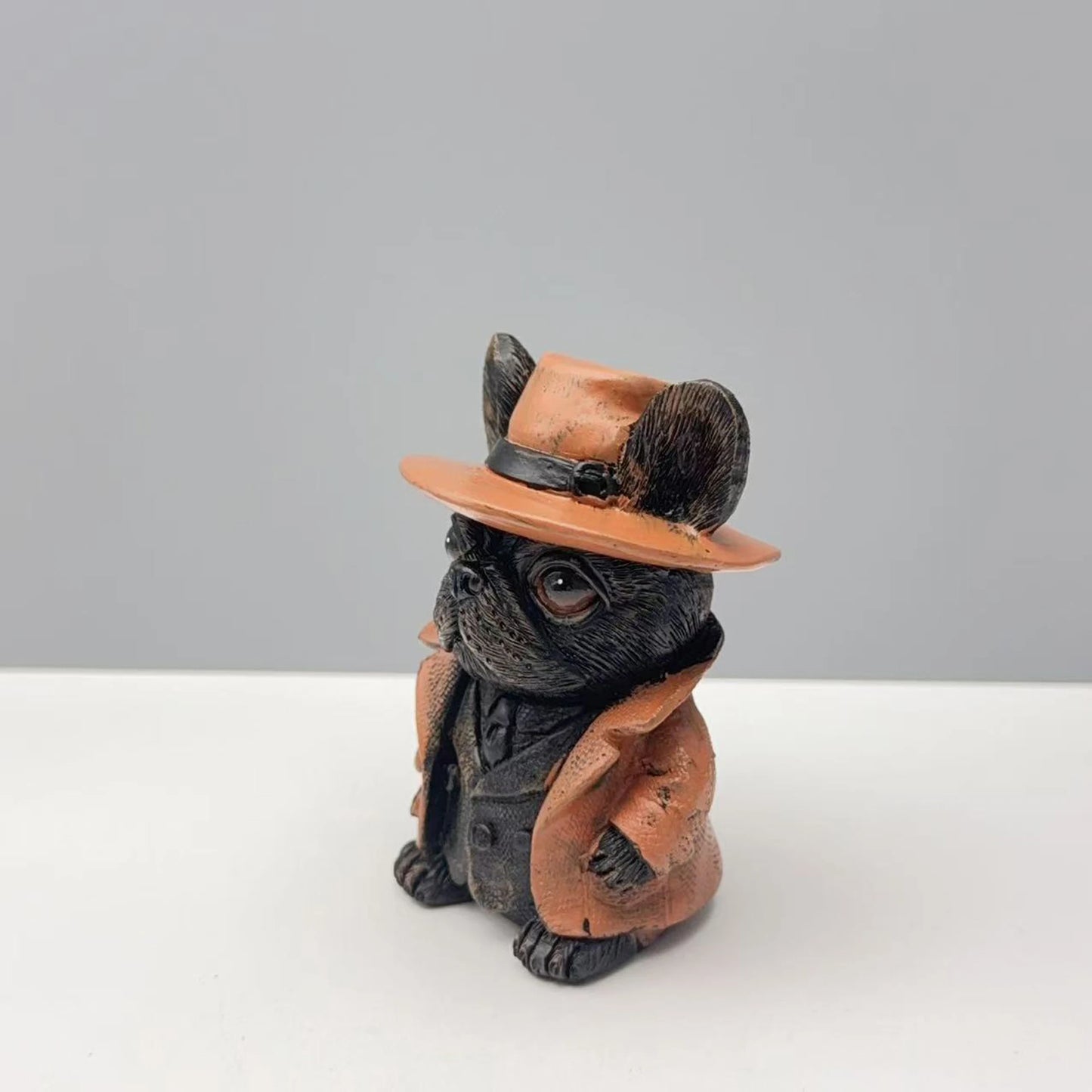Gothic Halloween Small Dog Figurine with Witch Hat and Jacket Spooky Statue for Shelf Decor and Display