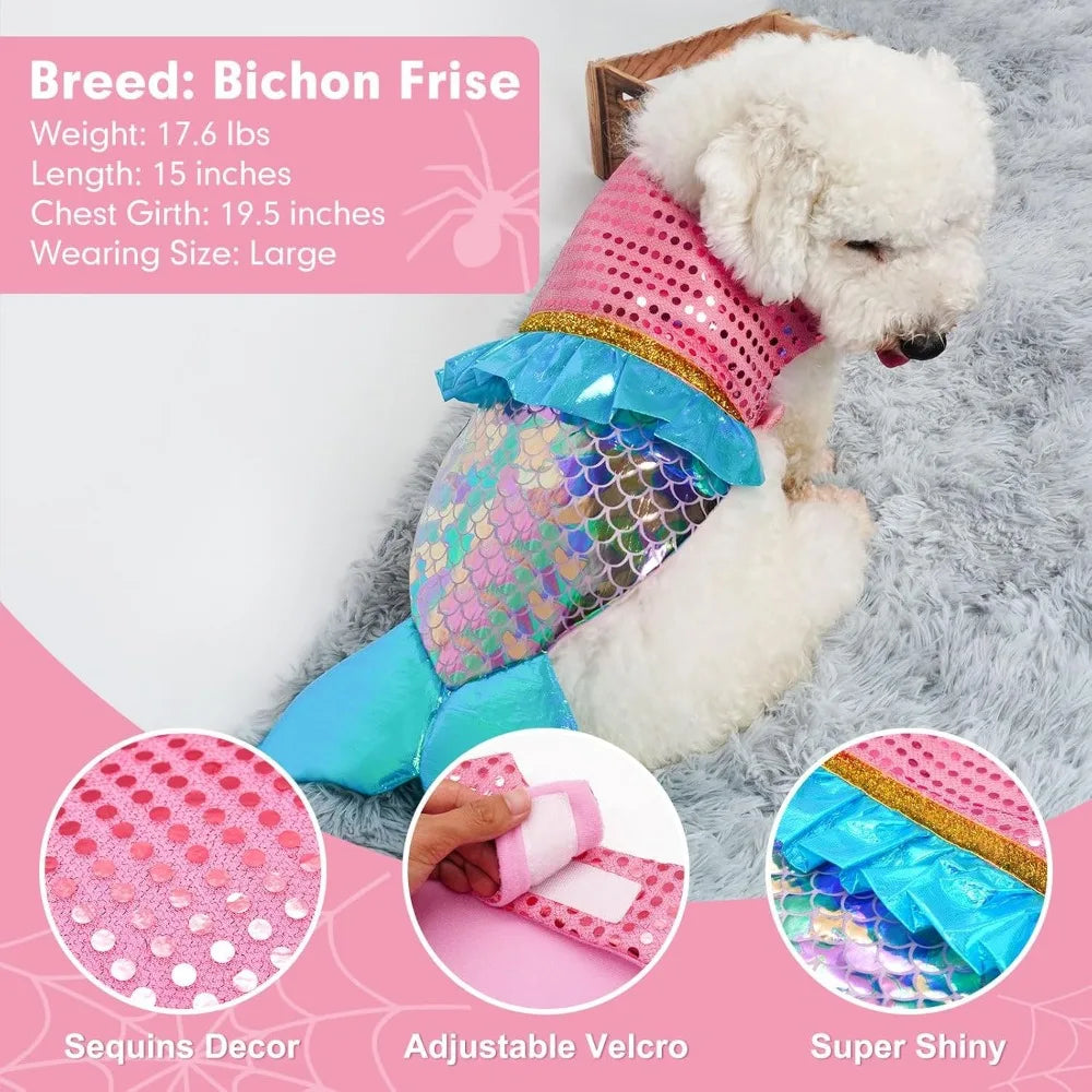 cyeollo Mermaid Dog Halloween Costumes Cute Dog Costume Sequin Birthday Party Pet Clothes Outfit Dressing Up Pet Costumes for Me