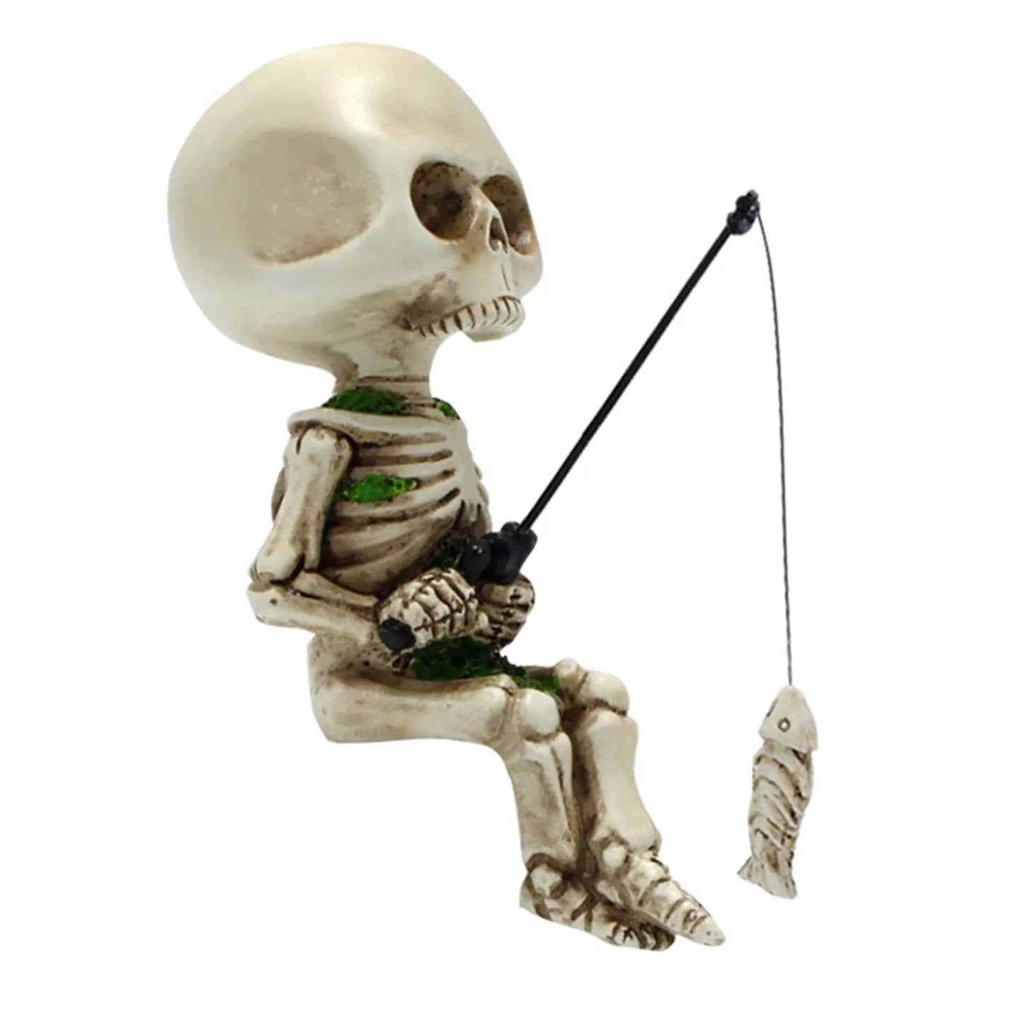 Halloween Skeleton Fishing Figurine Resin Crafts for Home Garden Decor Ghost Festival Indoor Outdoor Ornament