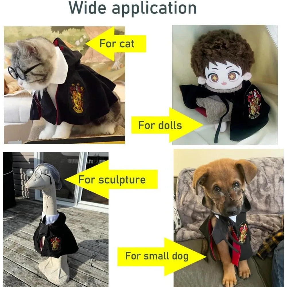 3PCS Halloween Dog Costume Cat Wizard Cape Glasses and Necktie Set Halloween Puppy Outfit Pet Academy Magician Cosplay Apparel