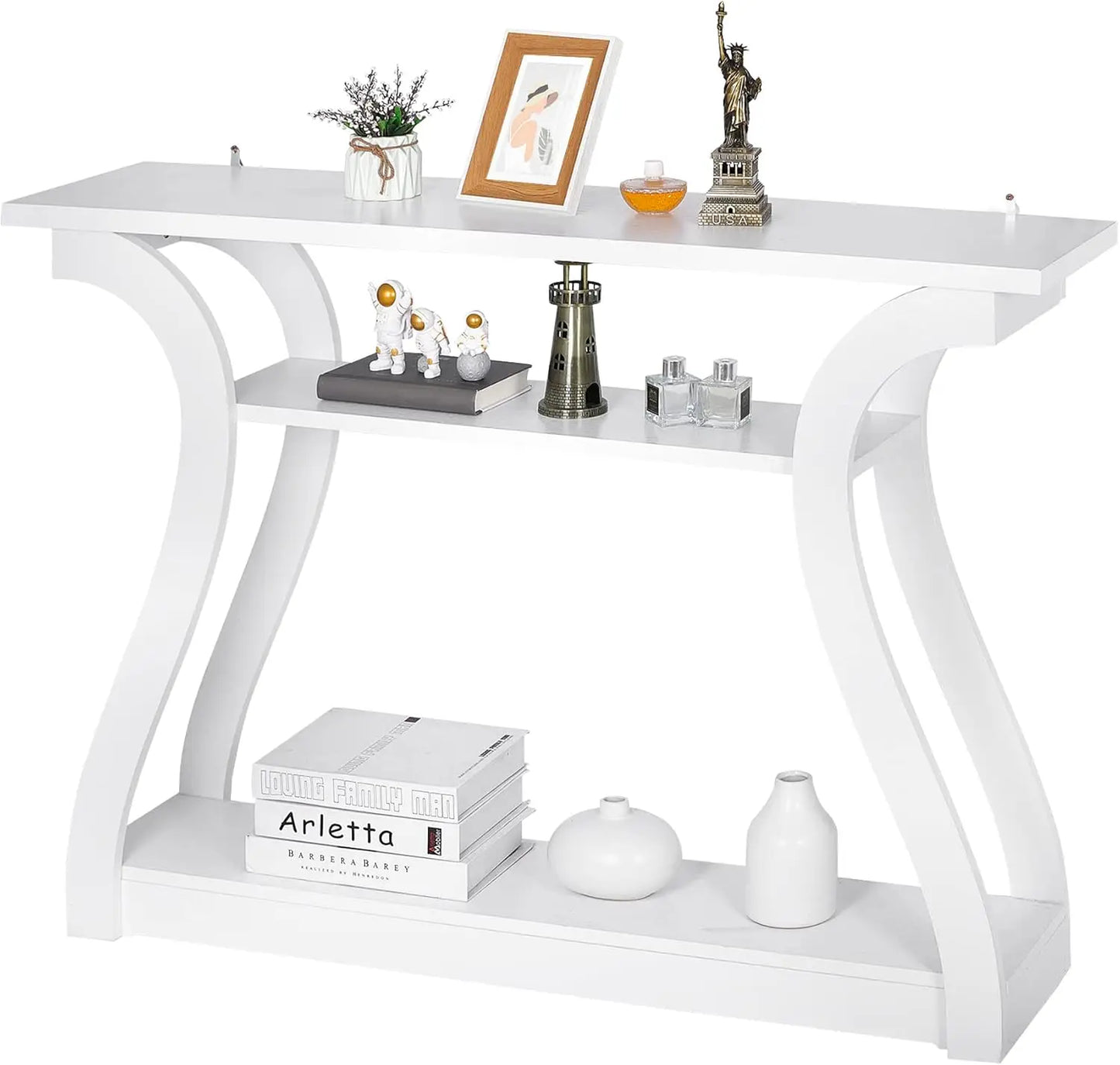 Wood Console Table with Curved Legs and Shelf, 3 Tier Modern Accent Sofa Table for Entryway, Living Room, Hallway, 47 in Wide