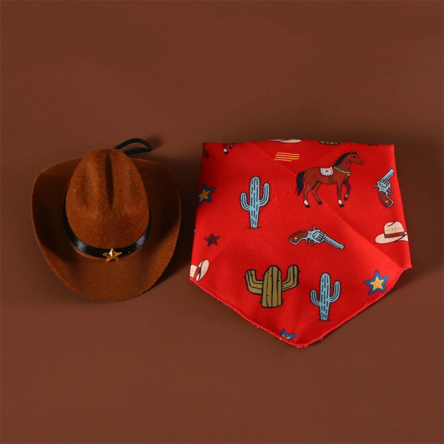 Dog Cowboy Costume Vintage Wild West Hat and Paisley Print Bandana Set Halloween Costume for Small Pets