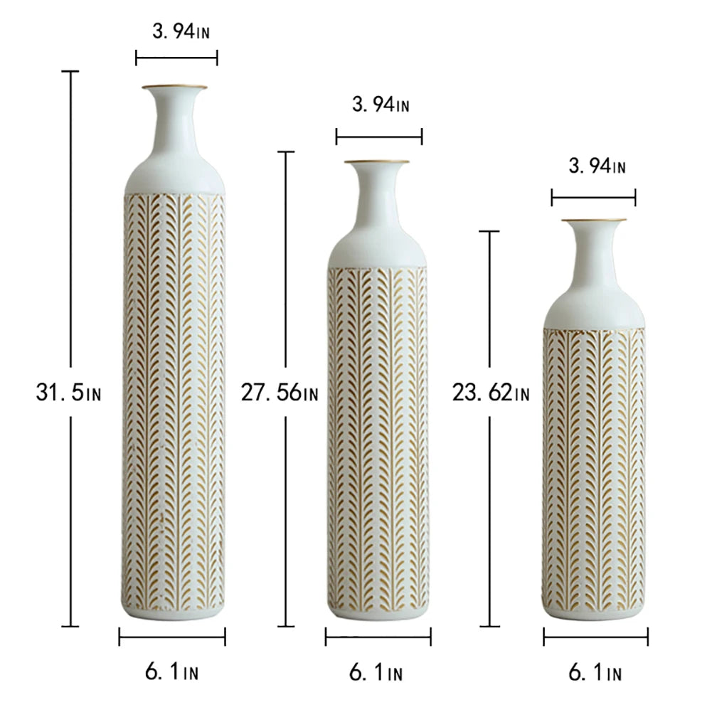 Floor Metal Vase 3-piece Set, Modern Home Metal Decoration Drop-shaped Vase, Big Standing Vase For Living Room Corner Hallway
