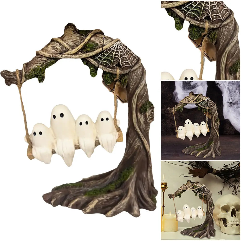 Halloween Cute Swinging Ghost Funny Tree Hanging Ornaments for Desktop (B)