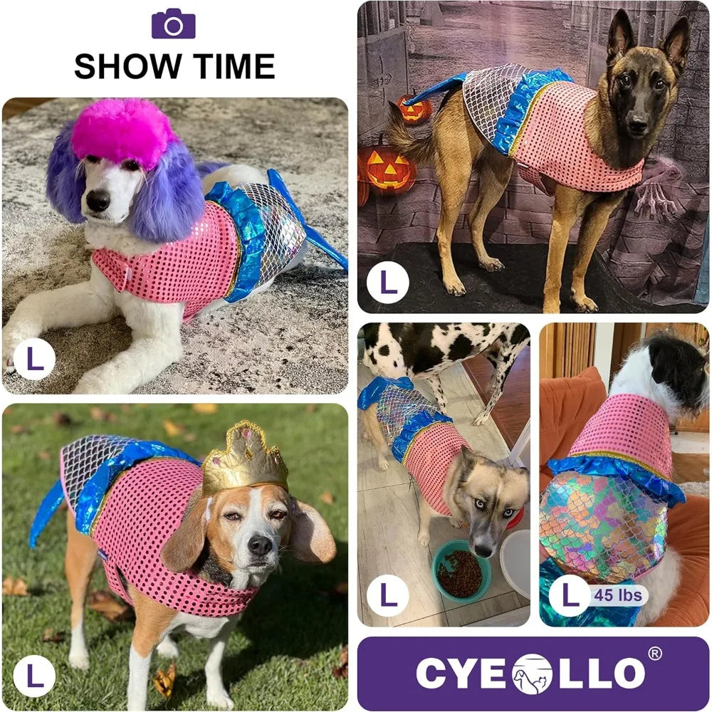 cyeollo Mermaid Dog Halloween Costumes Cute Dog Costume Sequin Birthday Party Pet Clothes Outfit Dressing Up Pet Costumes for Me