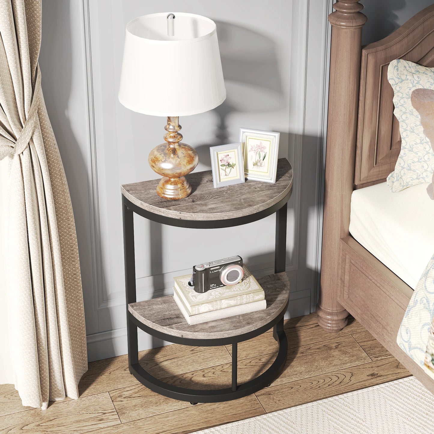 Tribesigns End Table Semi Circle, Small Half Round Side Table with Storage Shelf, Accent Table Slim C Table for Sofa Couch