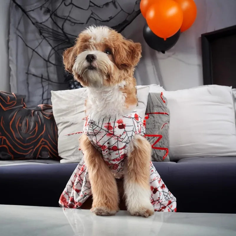 New Style Dog Halloween Party Costume Skeleton Puppy Bloody Dress Spooky Dogs Cats Holiday Skirts Funny Pet Spider Skirt Costume