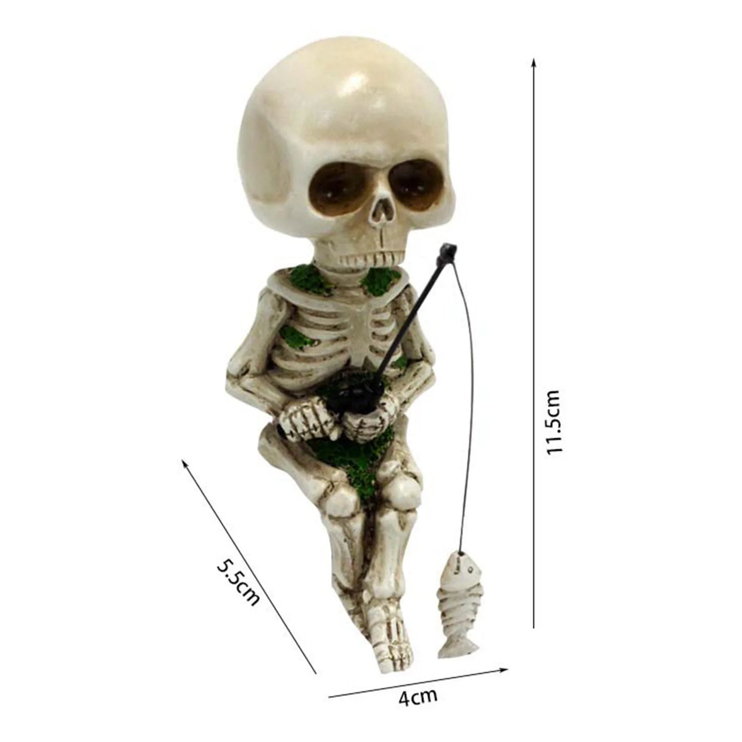 Halloween Skeleton Fishing Figurine Resin Crafts for Home Garden Decor Ghost Festival Indoor Outdoor Ornament