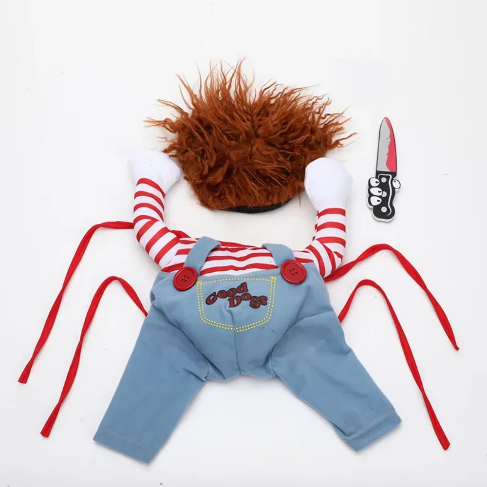 Pet Halloween Costume Pet Clothes Chucky Dog Cat Cosplay Clothing Deadly Doll Holding A Coat Pet Costume Apparel Pet clothes