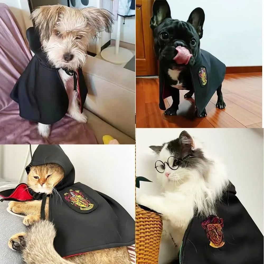 3PCS Halloween Dog Costume Cat Wizard Cape Glasses and Necktie Set Halloween Puppy Outfit Pet Academy Magician Cosplay Apparel