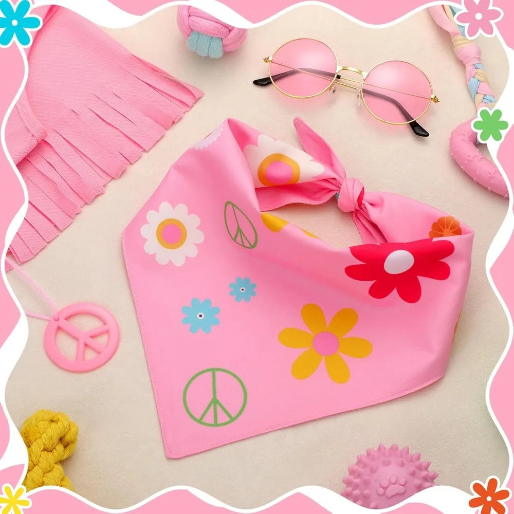 Hippie Dog Halloween Costume Funny Dog Outfits with Pink Cloak Bandana Glasses Necklace Dress up Pet Clothes (Small)