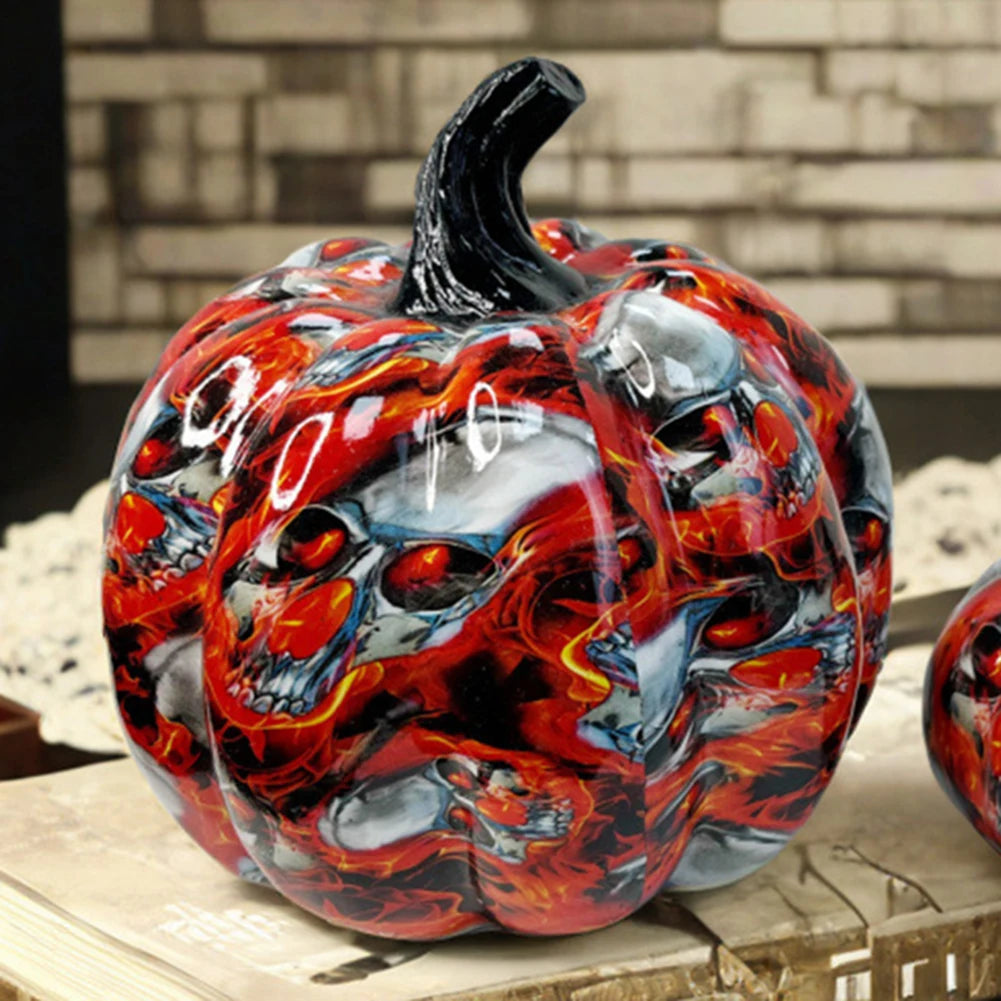 Horror Skull Halloween Pumpkin Decoration Resin Pumpkin Figurines Halloween Pumpkin Desktop Ornaments for Home Decor