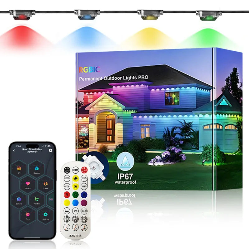 200FT 120 LEDs Permanent Outdoor Eaves Lights Smart RGBIC LED Lights Festival Flashing Lighting Fairy String Holiday Lighting