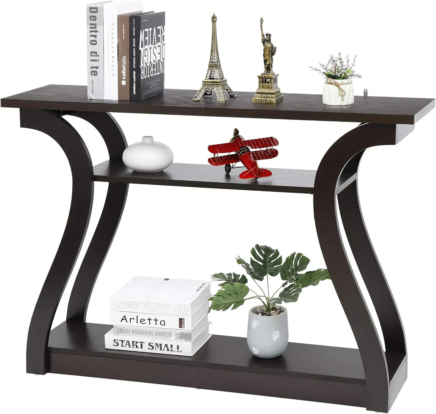 Wood Console Table with Curved Legs and Shelf, 3 Tier Modern Accent Sofa Table for Entryway, Living Room, Hallway, 47 in Wide