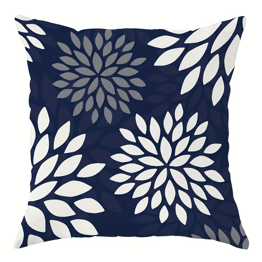 Blue and White Daisy Geometric Pattern PillowcaseBedroom Living Room Sofa Home Decor Polyester Cushion Cover with Zipper