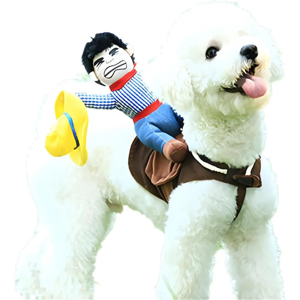 DELIFUR Dog Halloween Costume Funny Dog Cowboy Riding Costume Pet Costume Cat Suit Cowboy Rider Style for Small Medium Large Dog