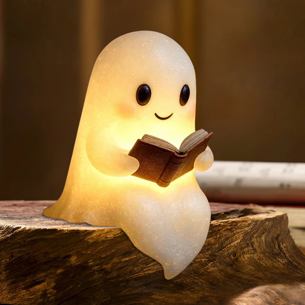 Cute Ghost Reading Lamp LED Sitting Ghost Reading A Book Night Light For Halloween Bathroom Bedside Decor Призрак Ночного Света