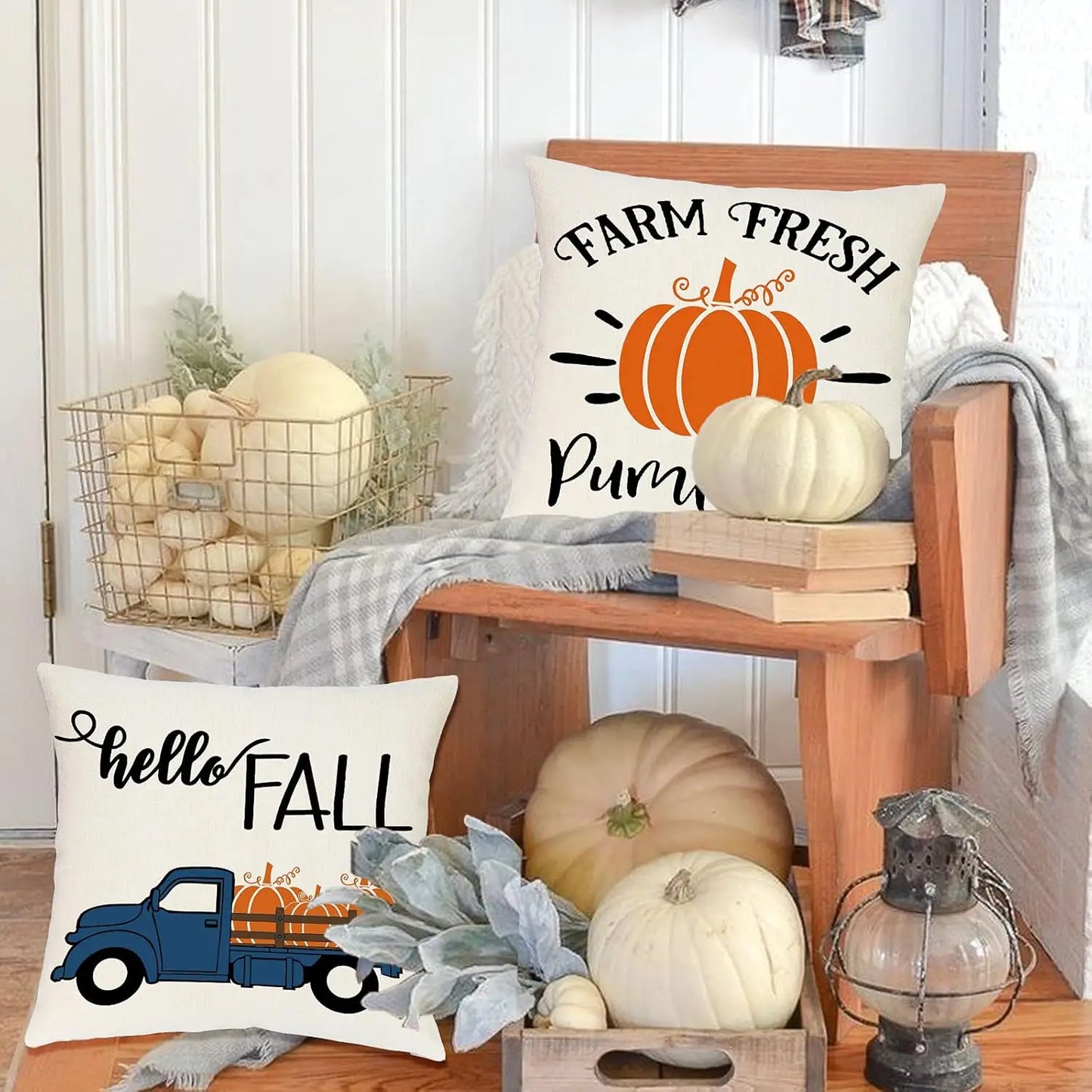 Fall Pillow Covers 20x20 Inches Fall Decorations Thanksgiving Autumn Theme Outdoor Pumpkin Patch Farmhouse Decorative Throw Pill