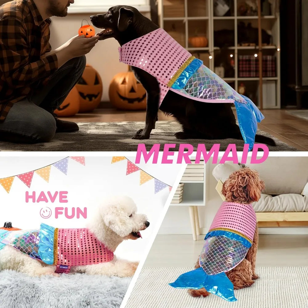 cyeollo Mermaid Dog Halloween Costumes Cute Dog Costume Sequin Birthday Party Pet Clothes Outfit Dressing Up Pet Costumes for Me