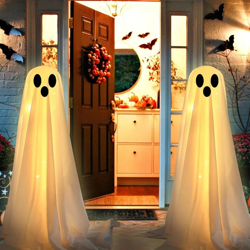 Halloween Ghost Decorations, Outdoor Spooky Ghost with Battery String Lights, Party Decor for Porch Home, Hanging Lantern Gift