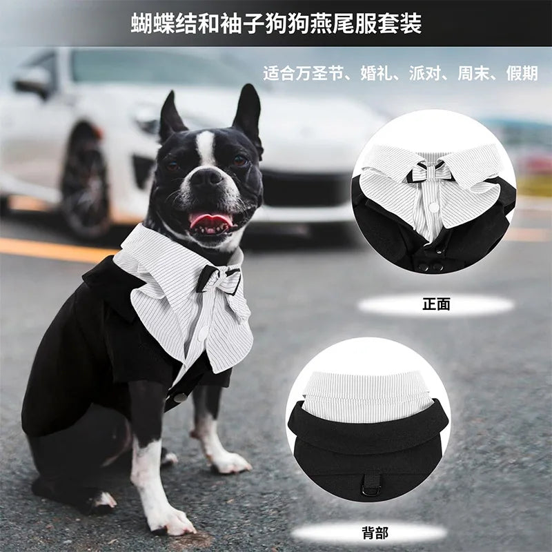 Pet Tuxedo Suit With Bow Tie - Formal Wedding Shirt For Small Dogs And Cats - Adjustable Costume For Christmas Halloween Parties