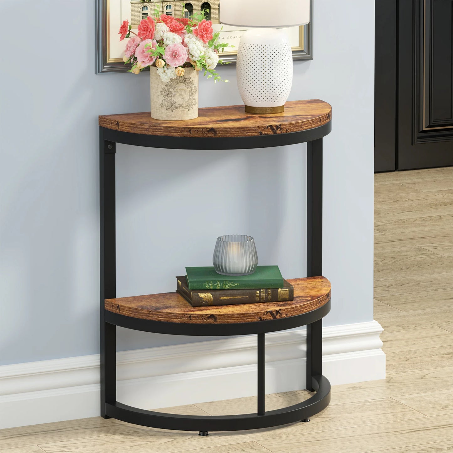 Tribesigns End Table Semi Circle, Small Half Round Side Table with Storage Shelf, Accent Table Slim C Table for Sofa Couch