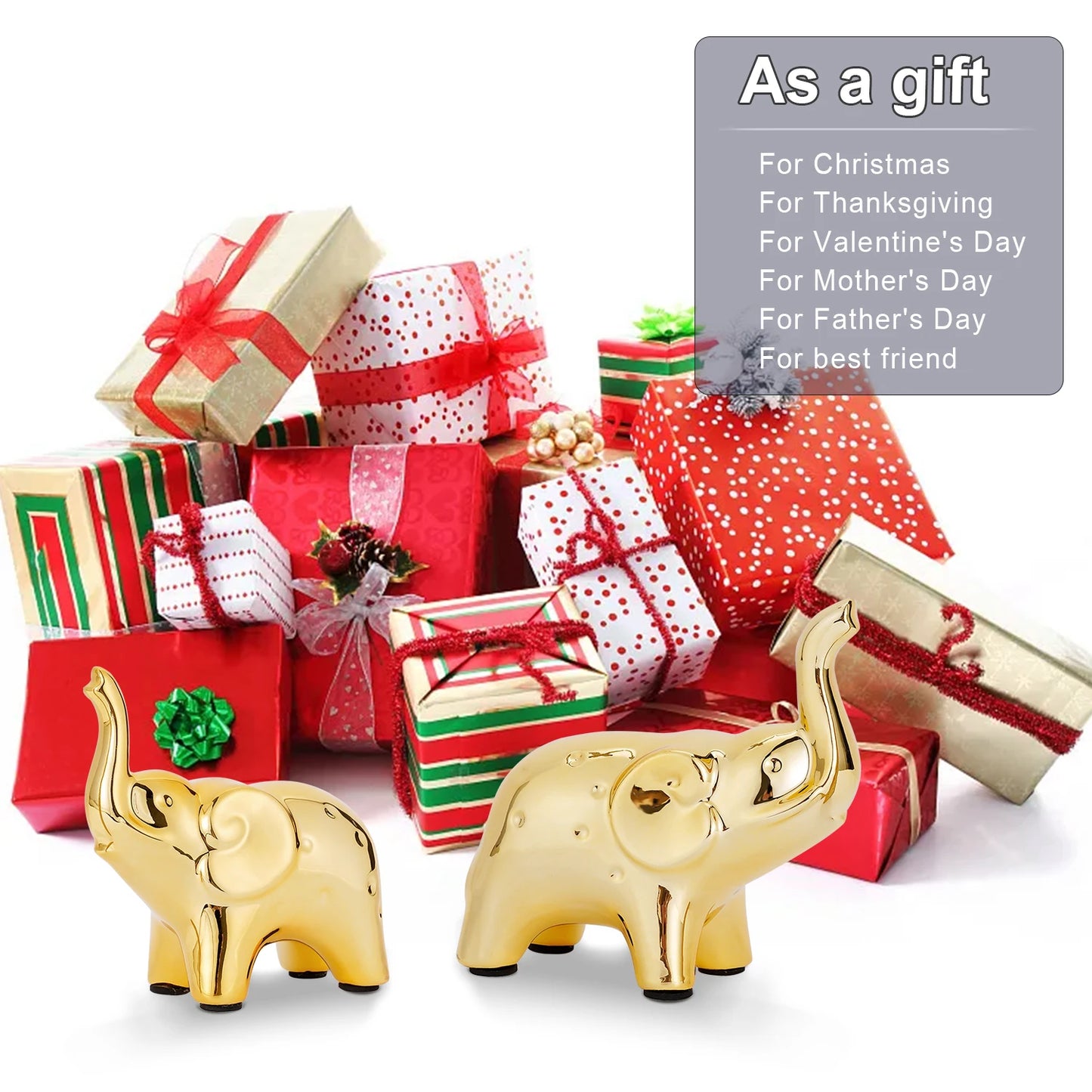 A Pair Golden Resin Elephant Sculpture Craft Elegant Elephant Trunk Sculpture Lucky Wealth Figurine Crafts Ornaments Home Decor