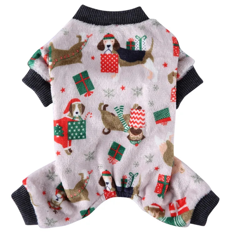 Pet Clothes Four-legged Christmas Dog Coats Costume Fleece Snowflake Cake Elk Autumn and Winter Dog Jackets Halloween Clothes