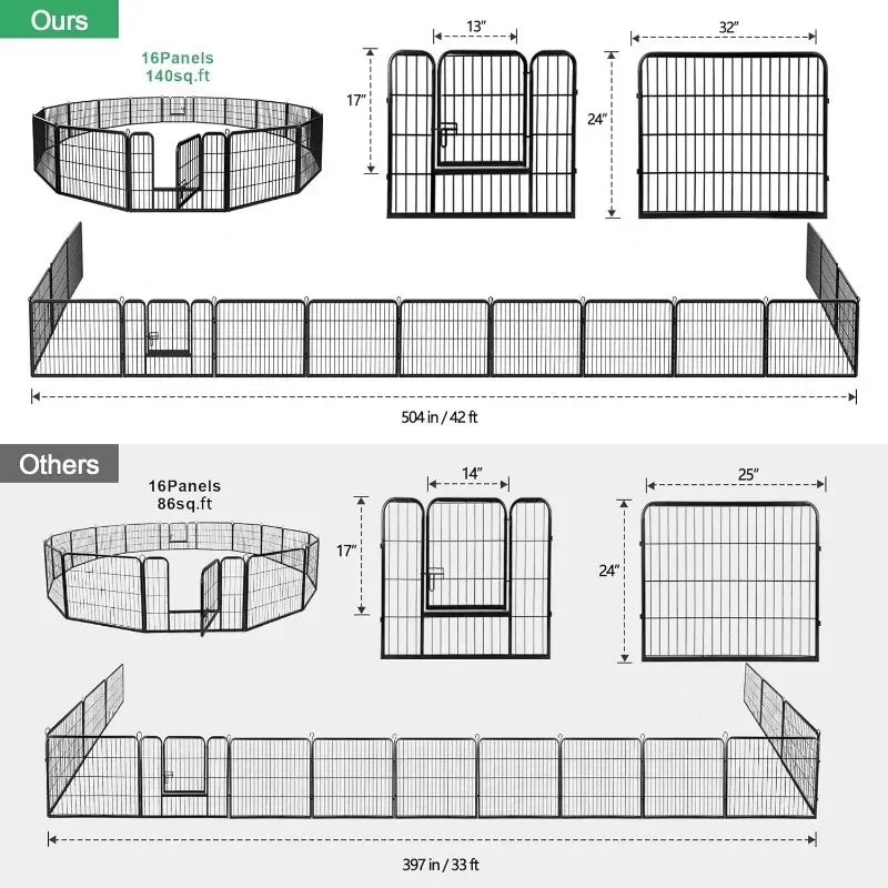 Dog Pen Pet Playpen Kennel Fence Outdoor Indoor Play Yard Puppy Exercise Barrier 31'' W x 24'' H 16 Panels (16 Panels,24 Inches)