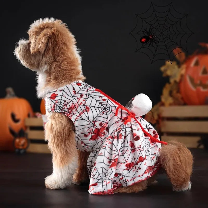 New Style Dog Halloween Party Costume Skeleton Puppy Bloody Dress Spooky Dogs Cats Holiday Skirts Funny Pet Spider Skirt Costume