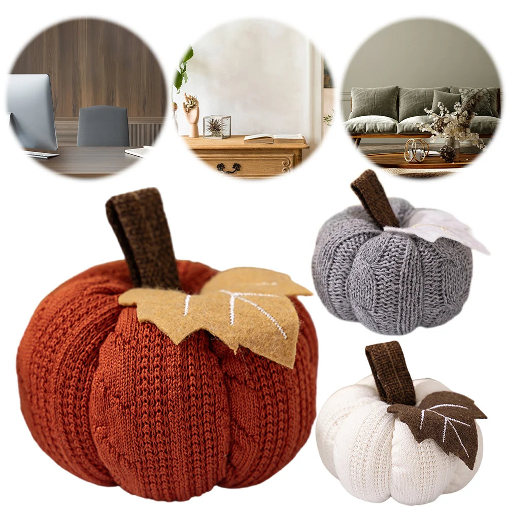 1-3PCS Autumn New Knit Mini Pumpkin with Maple Leaf Decoration Halloween Thanksgiving Day Kitchen Centerpiece Ornament Gifts