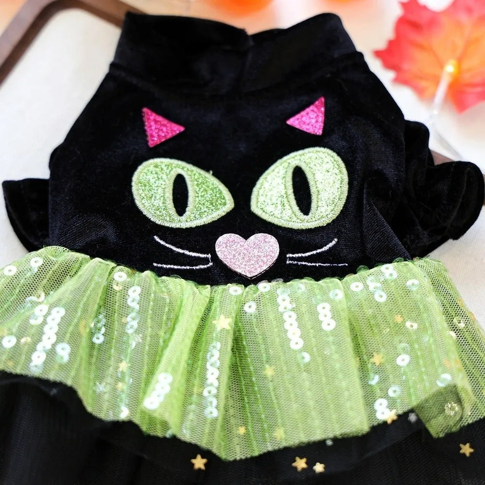 Puppy Costumes Two Legged Dog Halloween Dress Soft Comfortable Dog Pullover Black Dog Lace Skirt Cosplay Party