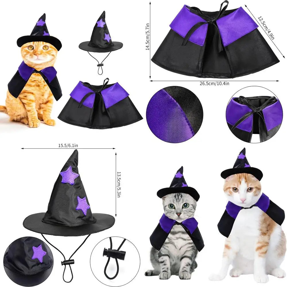 Dxhycc Halloween Pet Costume Cat Wizard Costume Funny Wizard Cat Clothes Cloak and Hat for Small Dogs Outfits