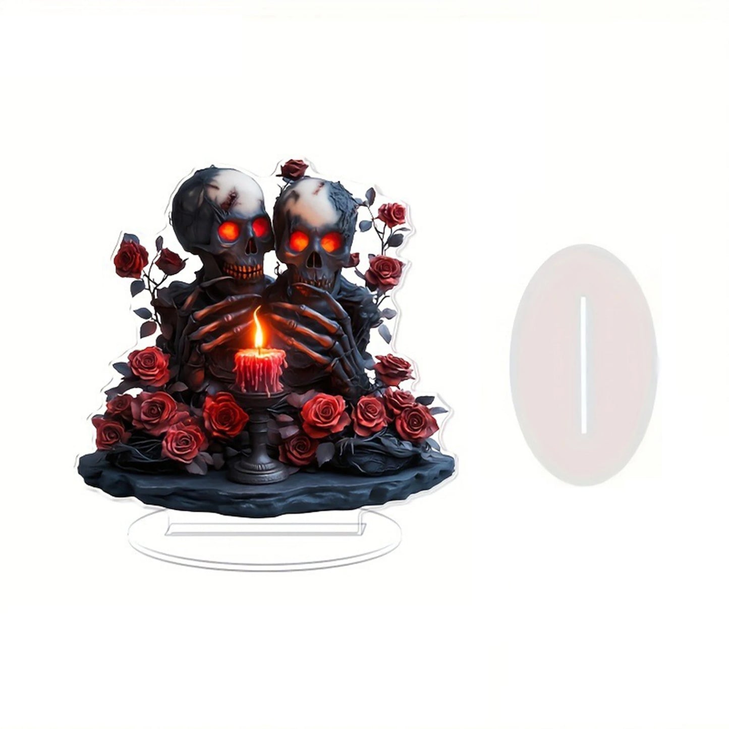 Gothic Black Cat Candle Holder Set with Skull Accents and Purple LED Lights Halloween Table Centerpiece Decorations