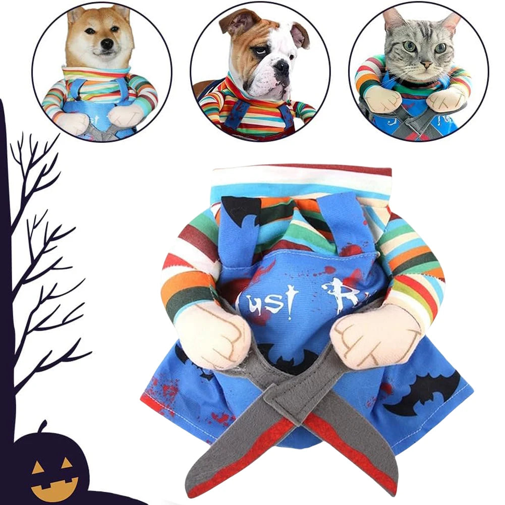 Fashion Halloween Small Dog Horror Movie Clothes Sweatshirt Set Cosplay Chucky Pet Party Costume Comical Outfits Halloween Dress
