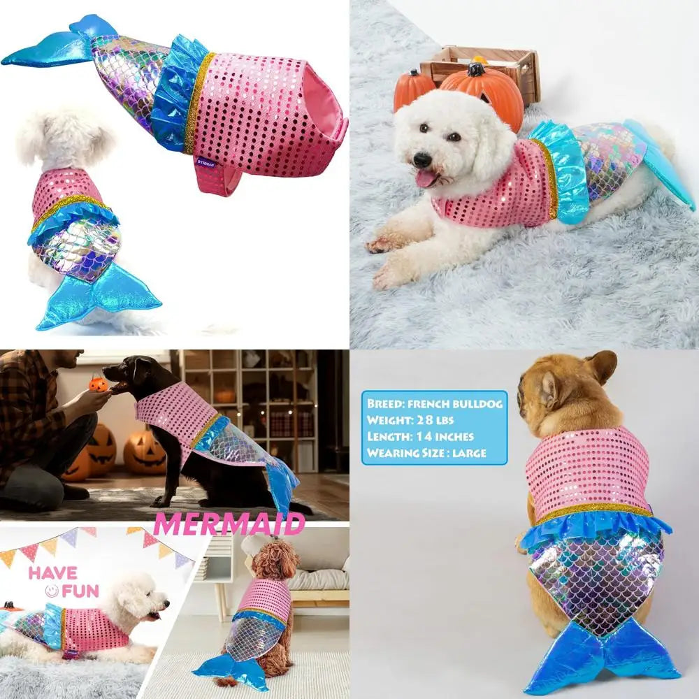 cyeollo Mermaid Dog Halloween Costumes Cute Dog Costume Sequin Birthday Party Pet Clothes Outfit Dressing Up Pet Costumes for Me