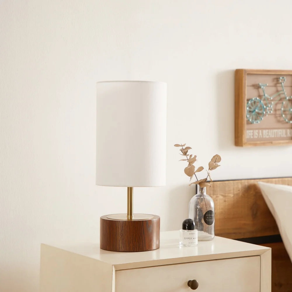 2 Pack Touch Sensor Table Lamp Walnut Brushed Brass Finish Retro Modern Style 16.25 Inch Elegant Lighting Home Decor