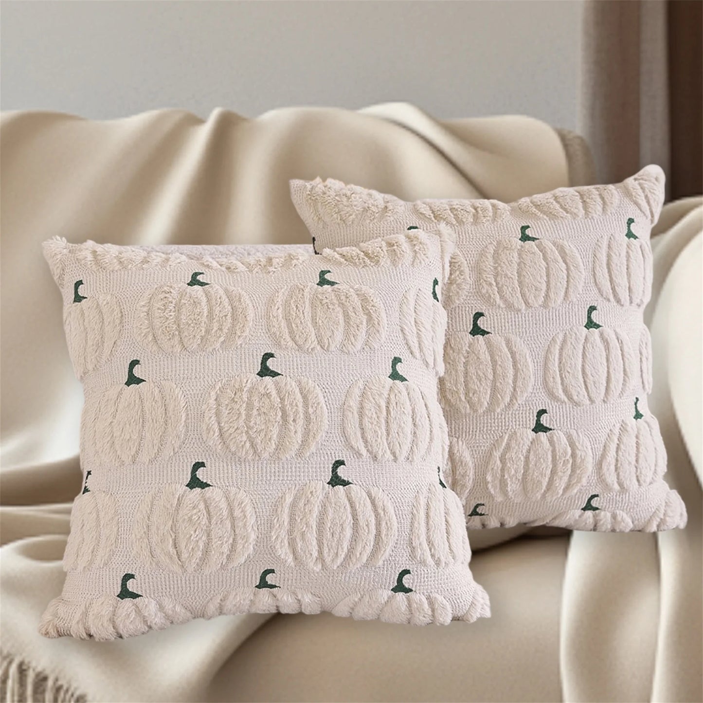 Spooky Halloween Pillowcase with Fuzzy Pumpkin Design Jacquard Pillow Covers for a Festive Home Decor Theme