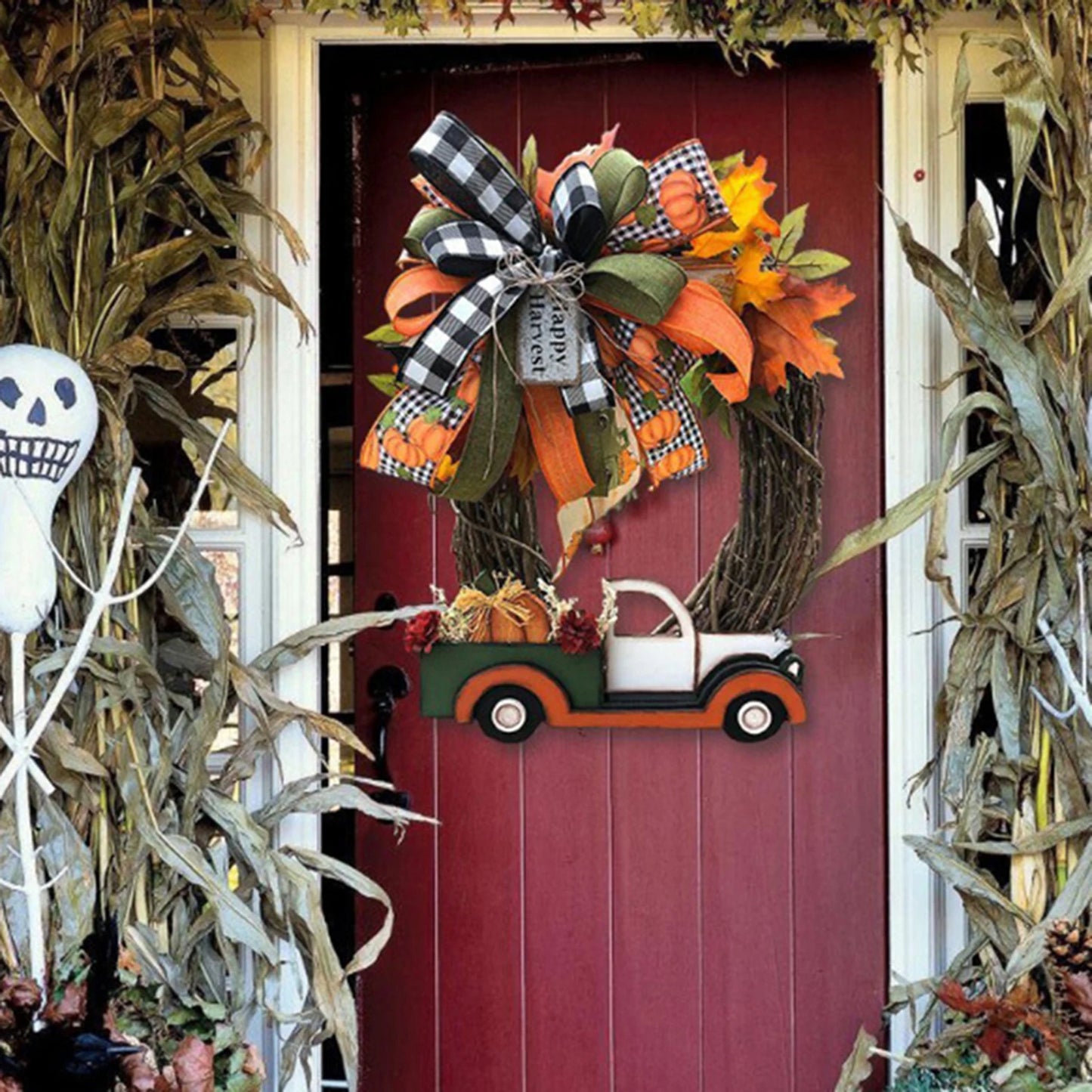 Handmade Rustic Pumpkin Carriage Wreath Fall Harvest Decor for Door Wall Wedding Table Centerpiece Farmhouse Style