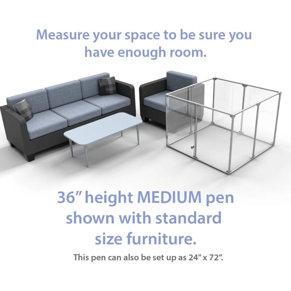 36" Tall Medium Lucidium Pet Pen, Silver