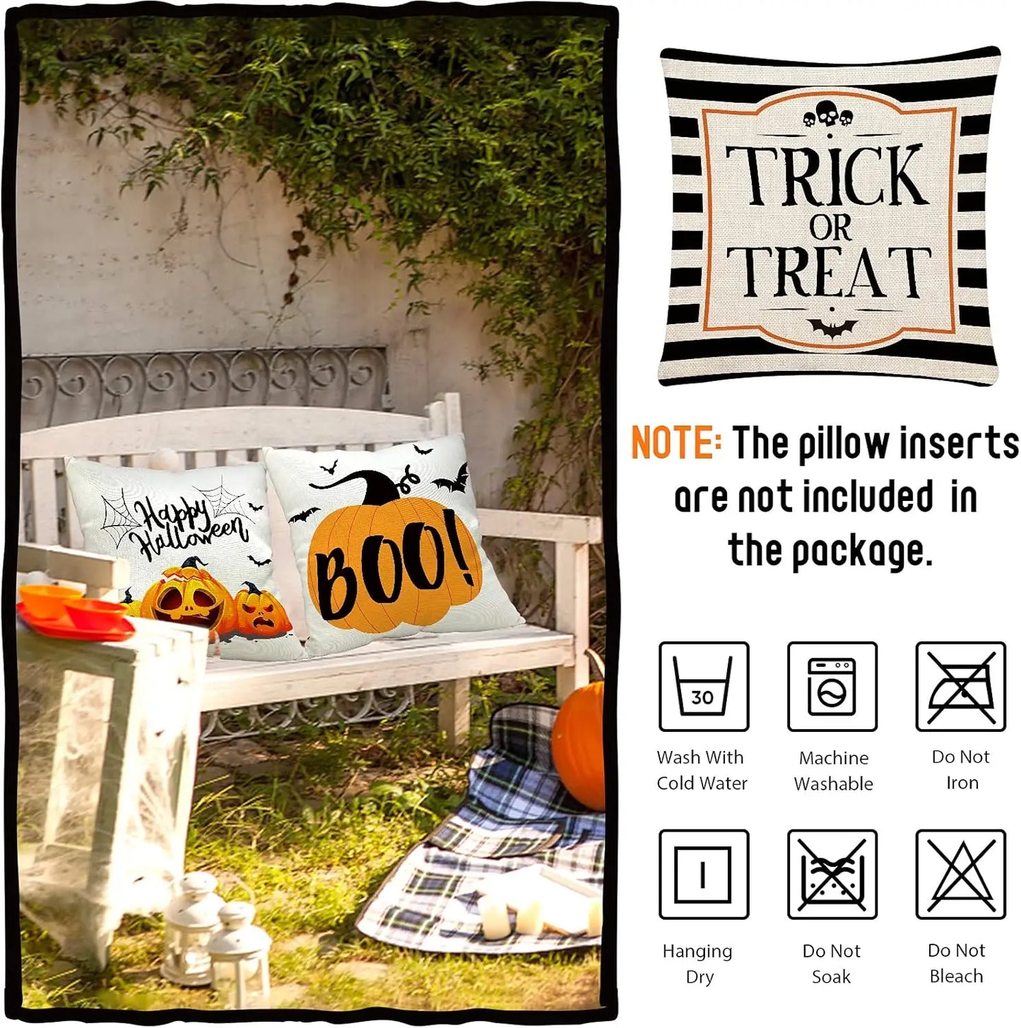 4-Pack Halloween Pillow Covers 18x18 – Trick or Treat Linen Cushion Cases for Sofa & Bed Decor