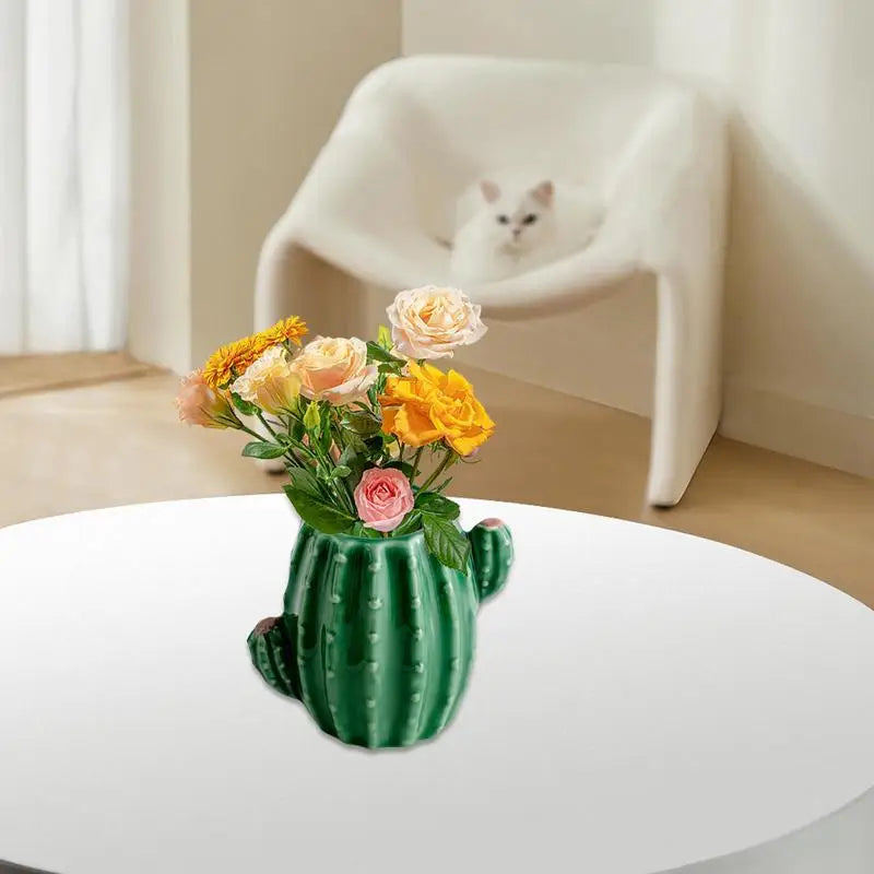Cactus Vase Ceramic Decorative Vase Ceramic Vase Flower Vase Small Vases Desk Decor Floral Arrangements Table Vase Cactus Decor