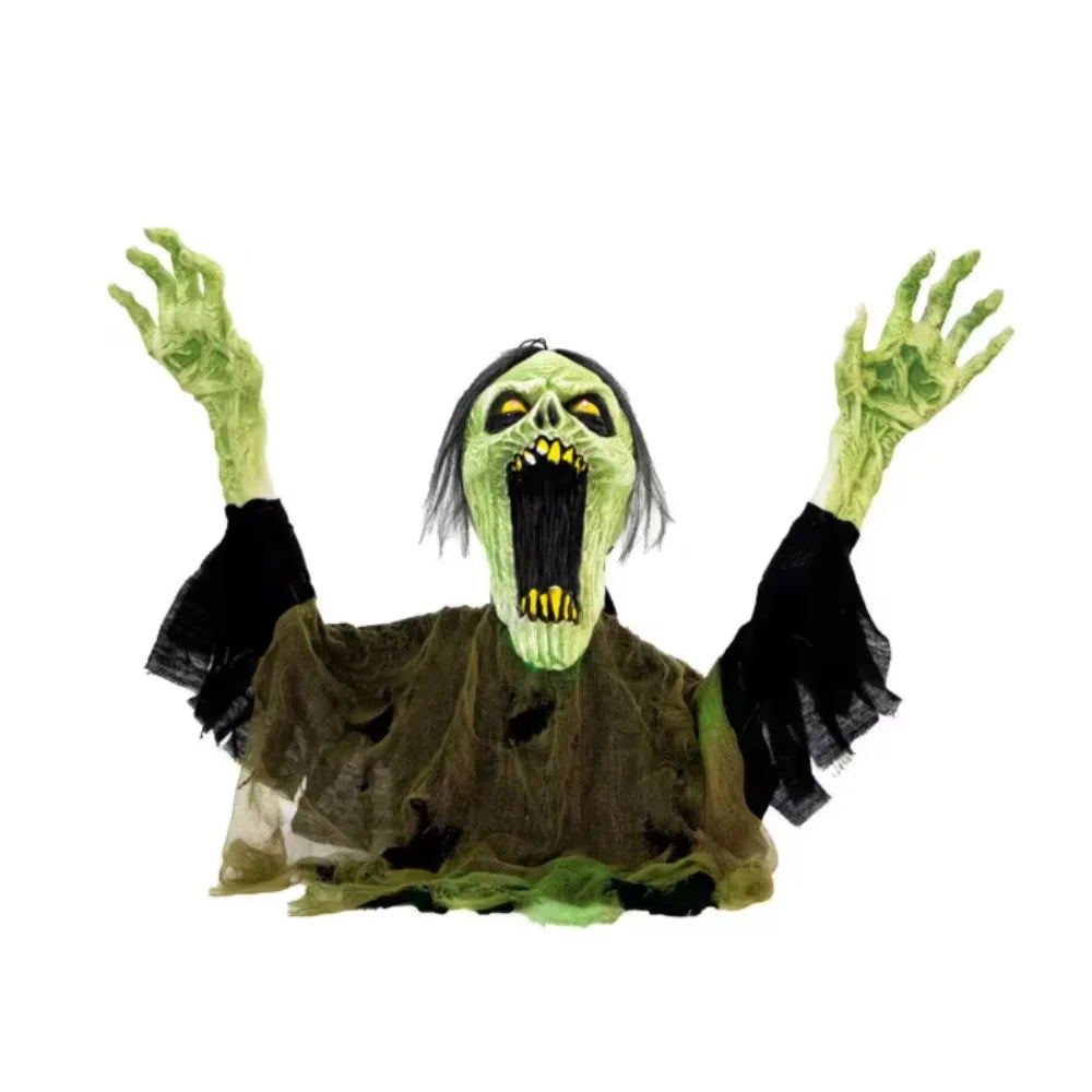 21 in. Trevor the Animated Zombie Groundbreaker, Indoor or Covered Outdoor Halloween Decoration, Battery Operated