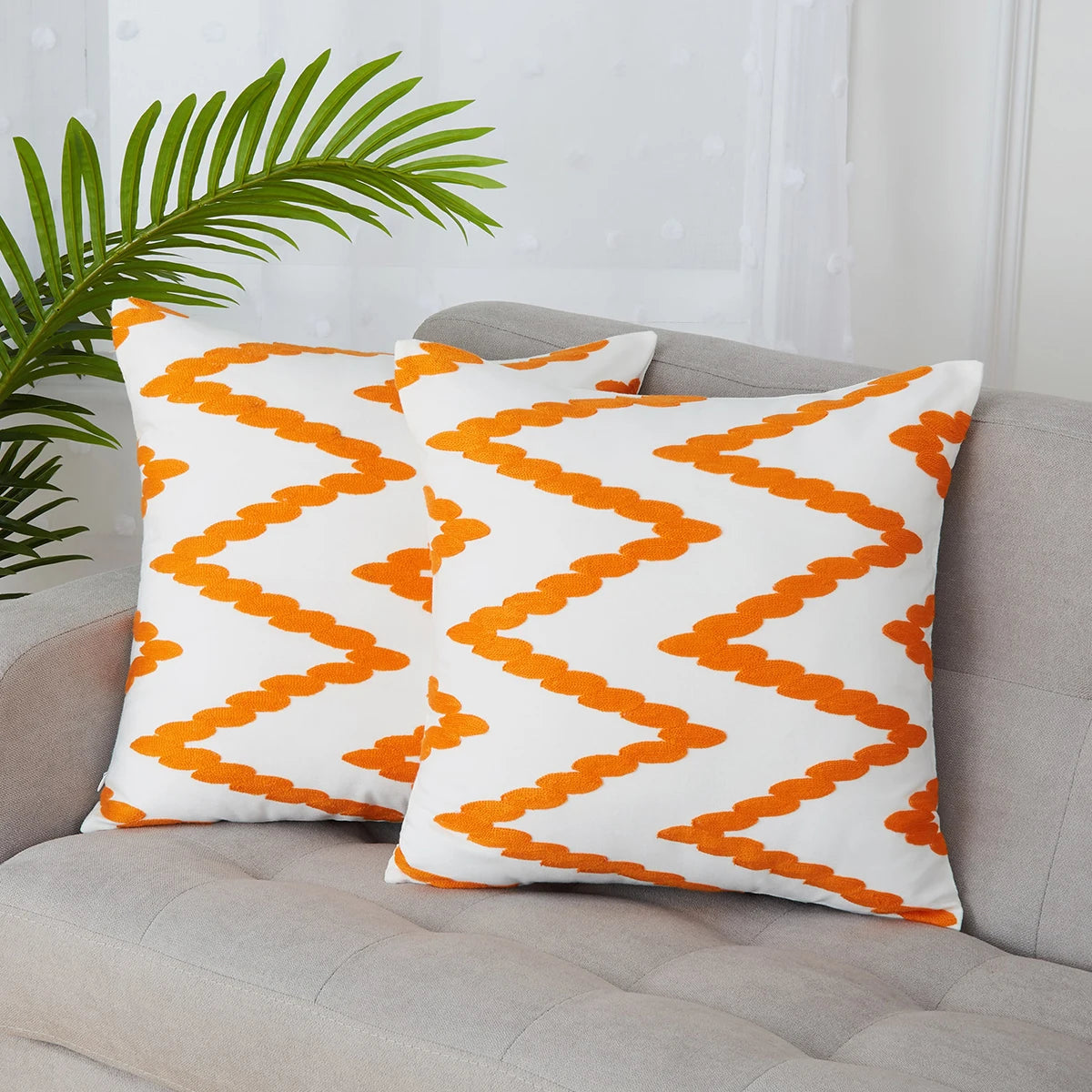 Yellow Embroidered Decorative Modern Square Throw Pillow Covers Embroidery Pillow Cushion Cases for Couch Sofa Bedroom Living Ro