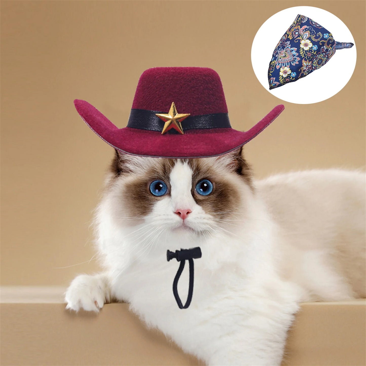 2 Pcs Pet Cowboy Hat Bandana Set for Dogs and Cats Western Style Costume for Parties Photos and Daily Wear