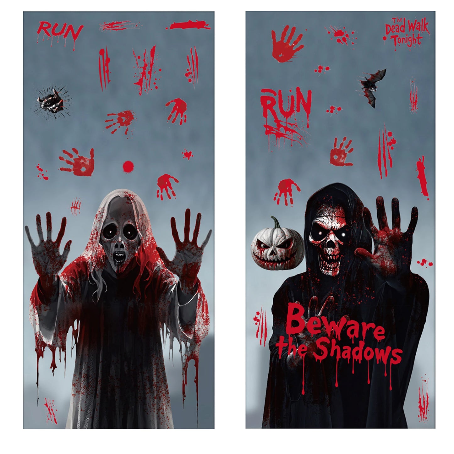 Halloween Party Supplies 4Pcs Spooky Window Clings Reusable Scary Ghost and Bat Decals for Home Office Decorations